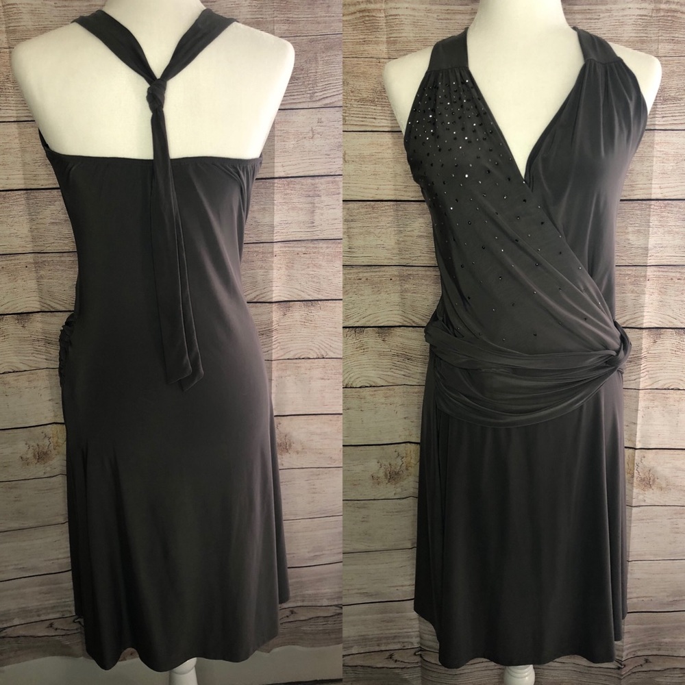 Kala deep V halter with rhinestone detail